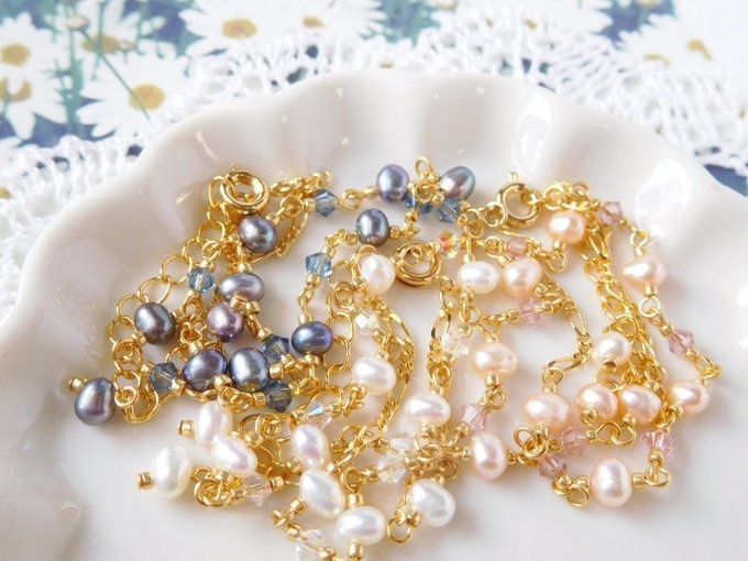 淡水パールとクリスタライズの3wayドール用ネックレス