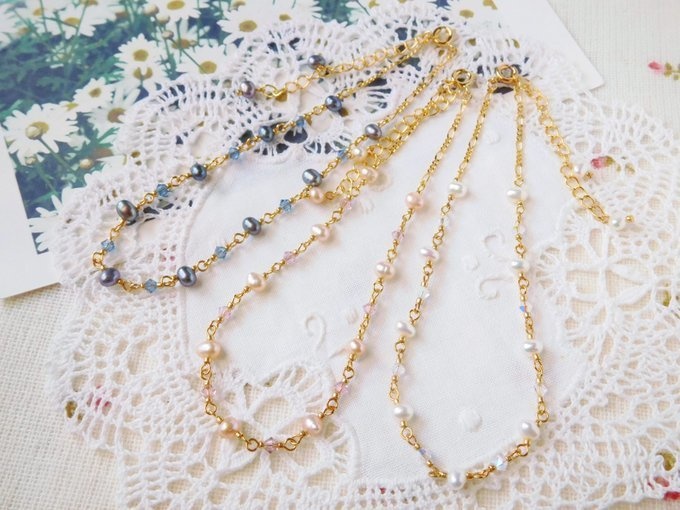 淡水パールとクリスタライズの3wayドール用ネックレス