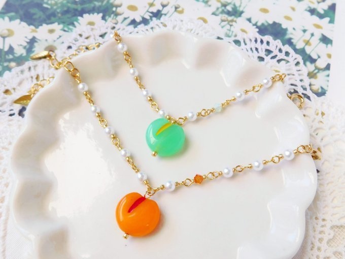 CZフルーツとパールのドール用チョーカー