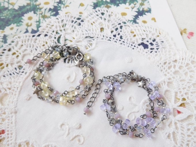 菫色ビーズと鉛銀星の3wayドール用ネックレス