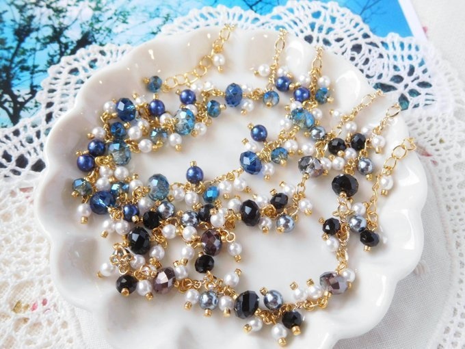 カットガラスとパールのしゃらんら2wayドール用ネックレス