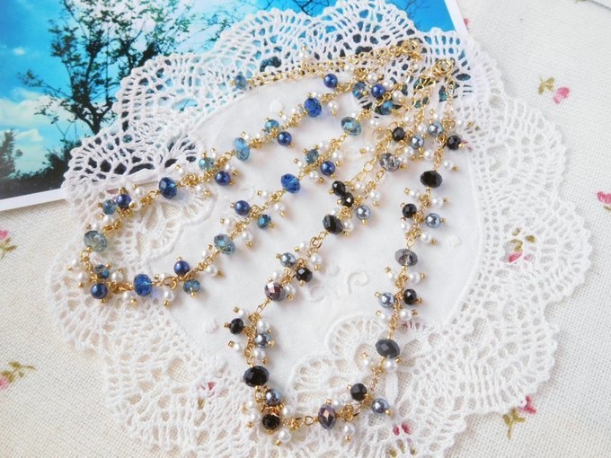 カットガラスとパールのしゃらんら2wayドール用ネックレス