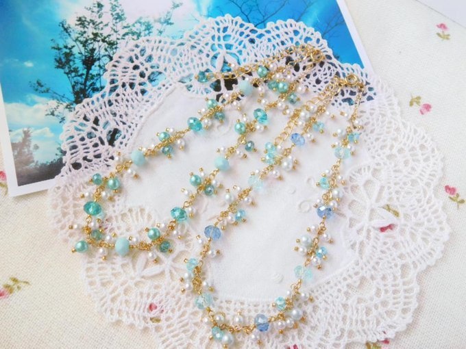 カットガラスとパールのしゃらんら2wayドール用ネックレス