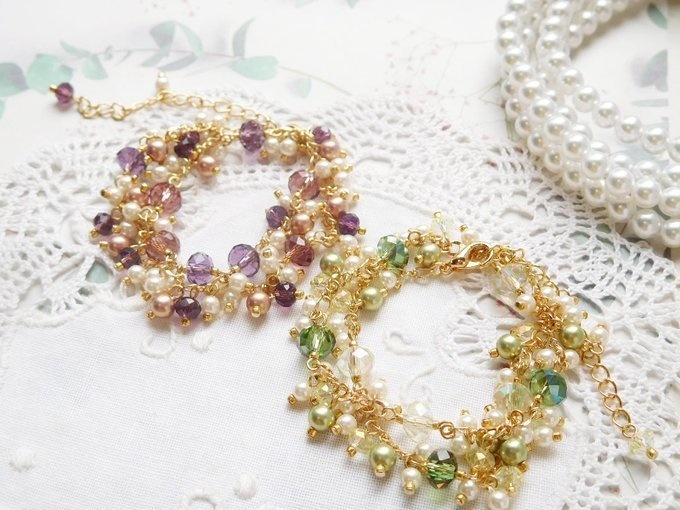 カットガラスとパールのしゃらんら2wayドール用ネックレス