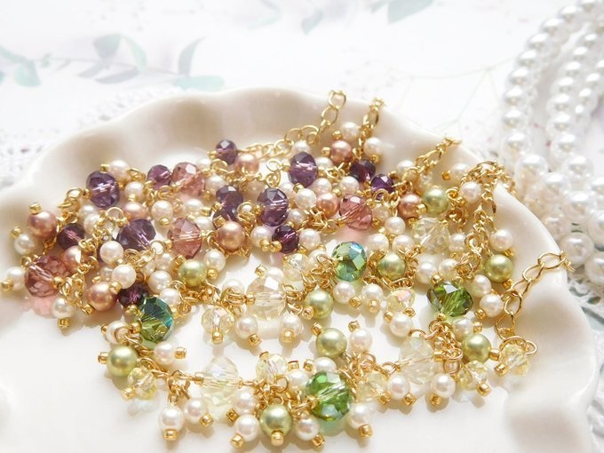 カットガラスとパールのしゃらんら2wayドール用ネックレス