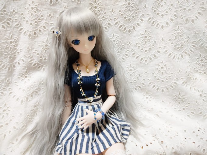 カットガラスとパールのしゃらんら2wayドール用ネックレス