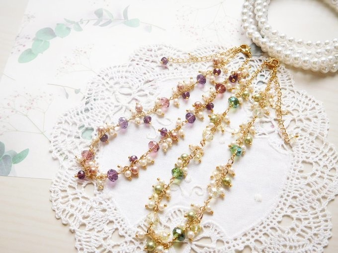 カットガラスとパールのしゃらんら2wayドール用ネックレス