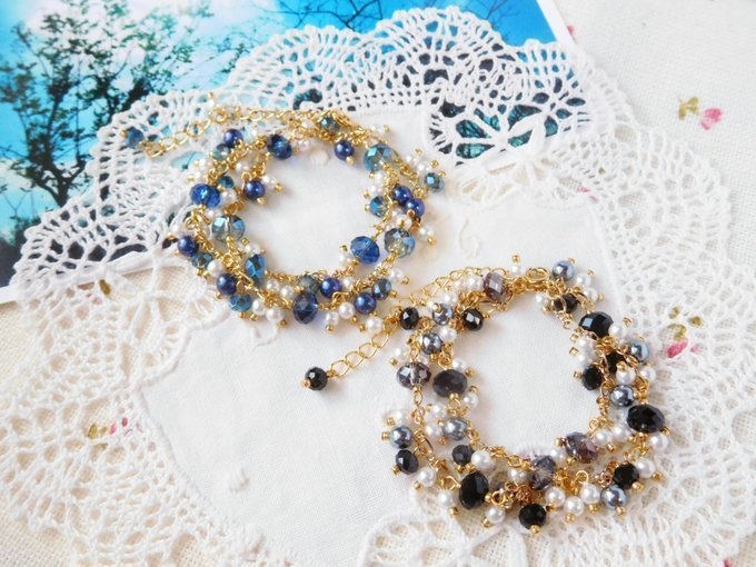 カットガラスとパールのしゃらんら2wayドール用ネックレス