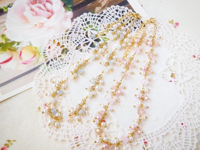 カットガラスとパールのしゃらんら2wayドール用ネックレス