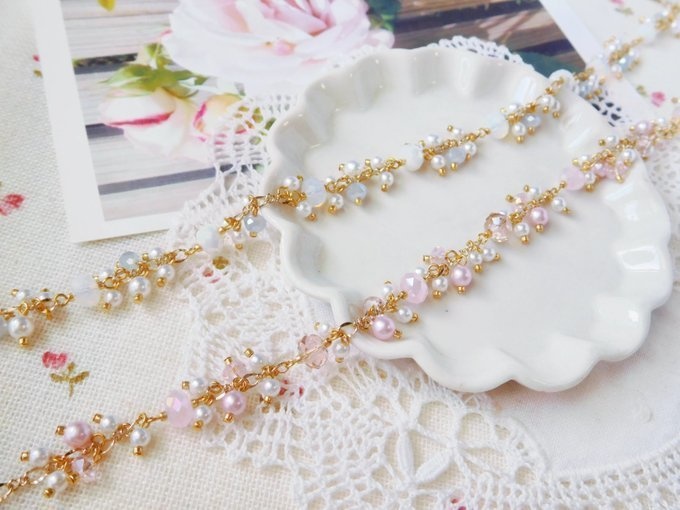 カットガラスとパールのしゃらんら2wayドール用ネックレス