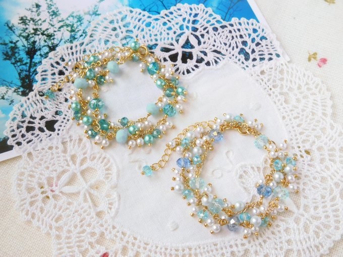 カットガラスとパールのしゃらんら2wayドール用ネックレス