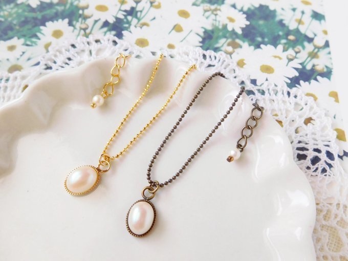オーバルパールカボションのドール用ネックレス