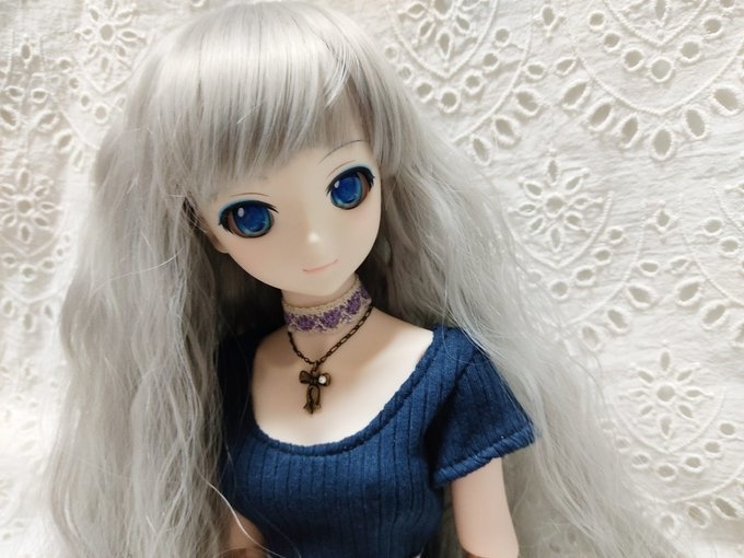 ラインストーン付きリボンチャームのドール用ネックレス