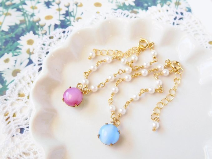 CZヴィンテージジュエルとパールのドール用チョーカー