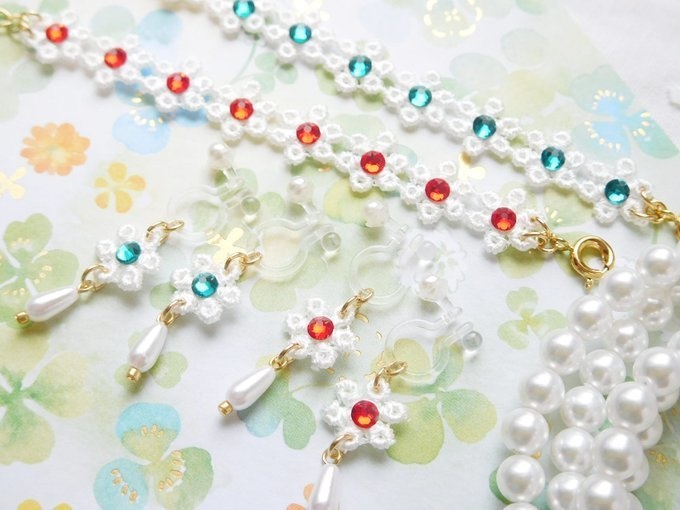 ラインストーンフラワーレースのドール用アクセサリーセット