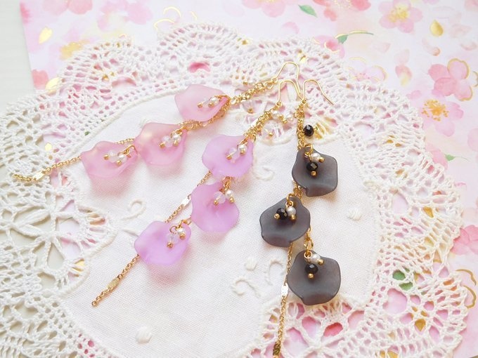 薔薇花弁のドール用ウィッグピアス