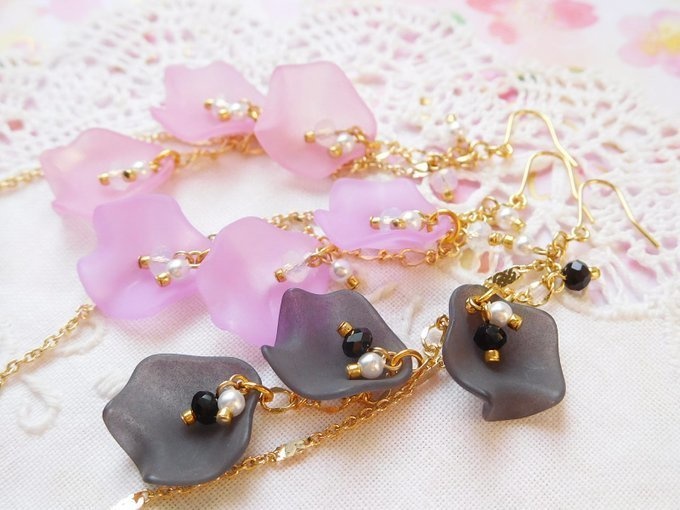 薔薇花弁のドール用ウィッグピアス