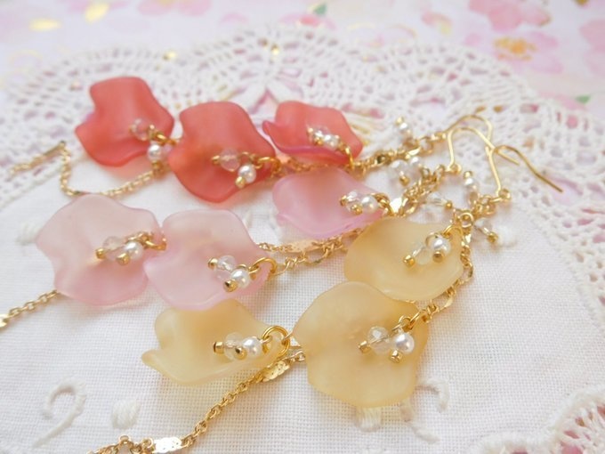 薔薇花弁のドール用ウィッグピアス