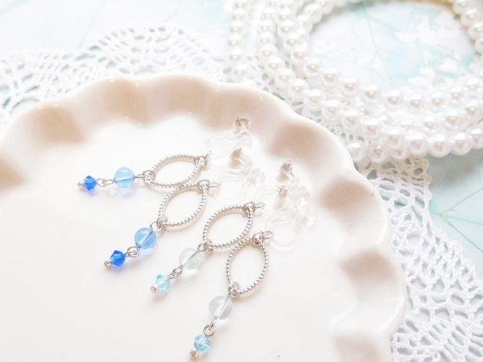 リーフフレームと雨露のドール用ノンホールピアス