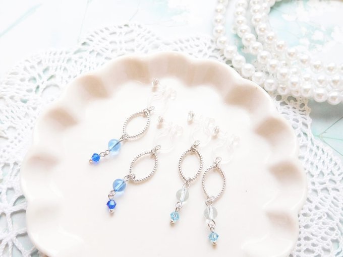 リーフフレームと雨露のドール用ノンホールピアス