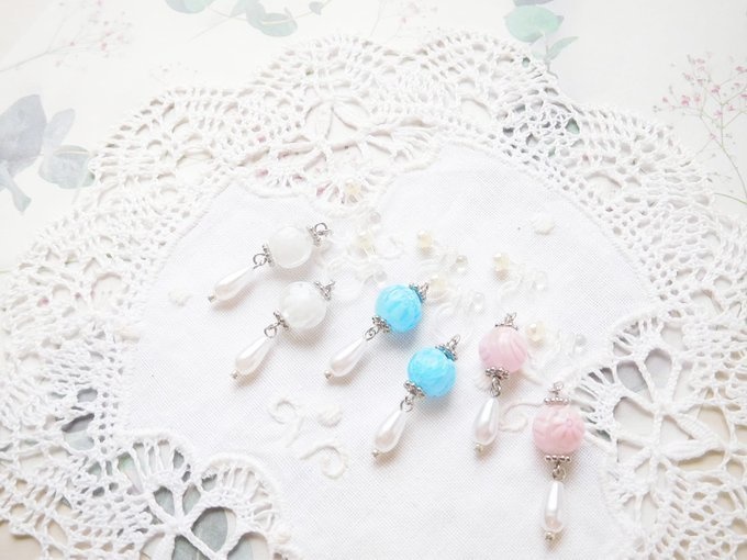 ベネチアン花ガラスのドール用ノンホールピアス