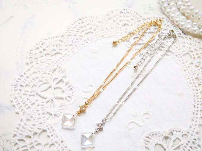 菱繋ぎガラスのドール用セミロングネックレス