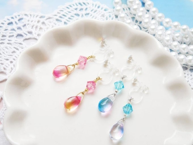雨粒グラデーションのドール用ノンホールピアス