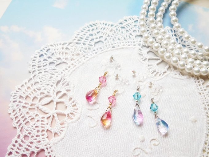 雨粒グラデーションのドール用ノンホールピアス