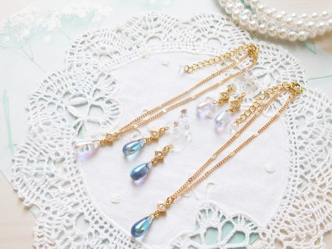 CZオーロラ雫と菱ジュエルのドール用アクセサリーセット