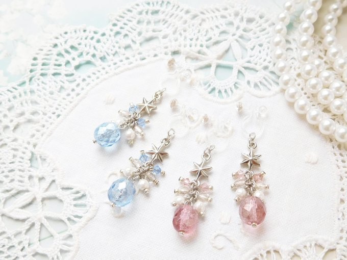 アスタリスクと銀箔FPのしゃらんらドール用ノンホールピアス