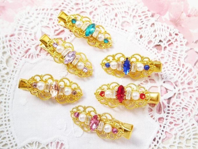 ガラスマーキスジュエル寄せヘアクリップ