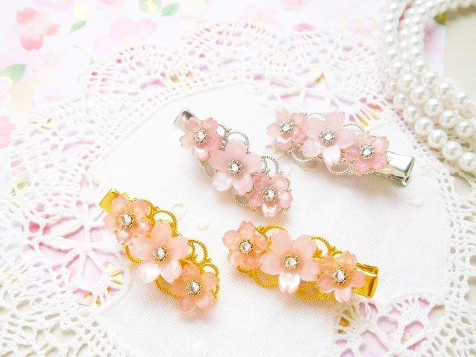 ラインストーン桜のヘアクリップ