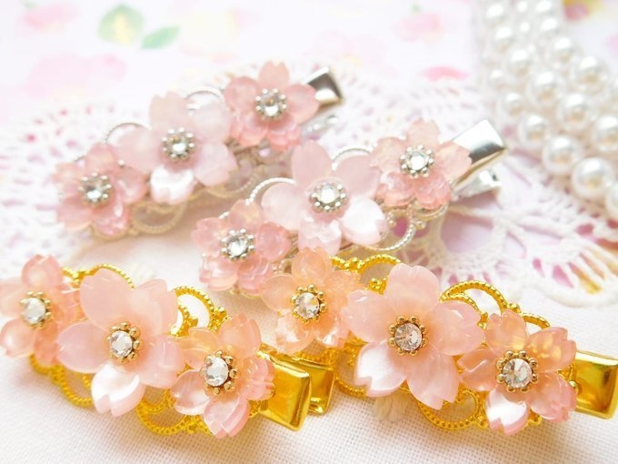 ラインストーン桜のヘアクリップ