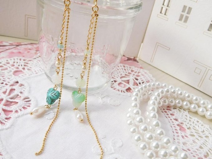 CZクローバーのドール用ウィッグピアス