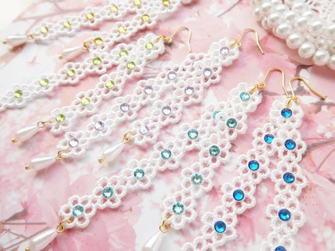 ラインストーンお花レースのドール用ウィッグピアス