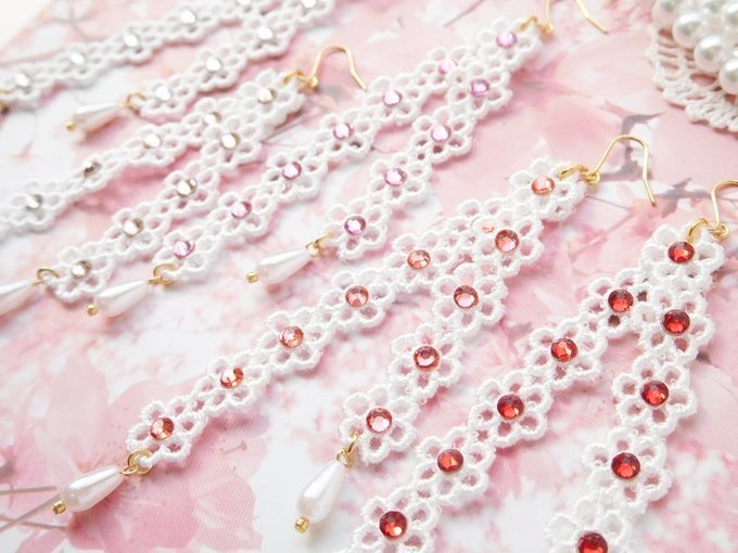 ラインストーンお花レースのドール用ウィッグピアス