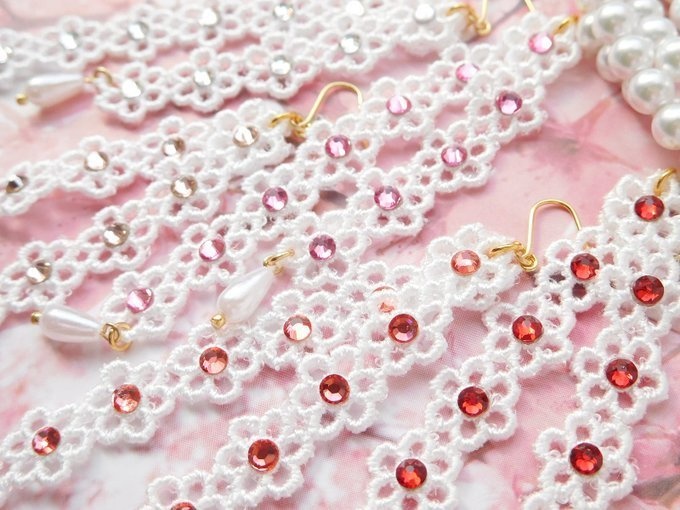 ラインストーンお花レースのドール用ウィッグピアス