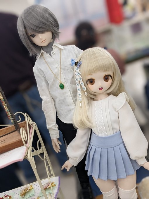 ラインストーンお花レースのドール用ウィッグピアス