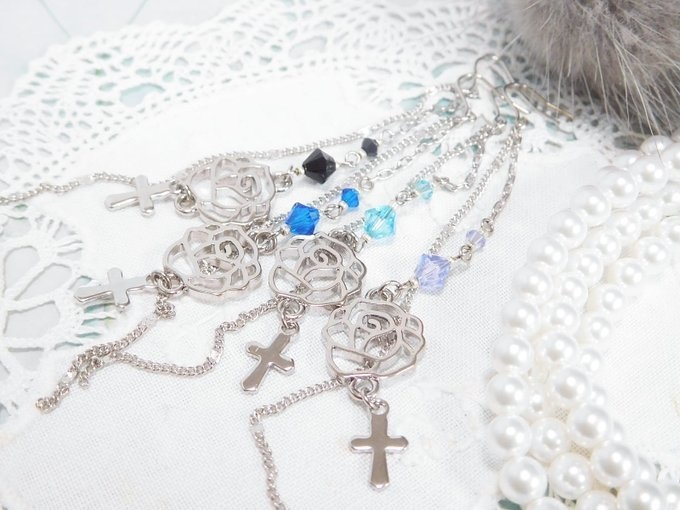 薔薇クロスとクリスタライズのドール用ウィッグピアスR