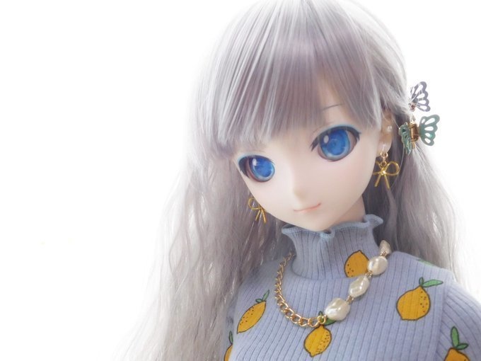 バロックパールとチェーンのドール用アシンメトリーネックレス