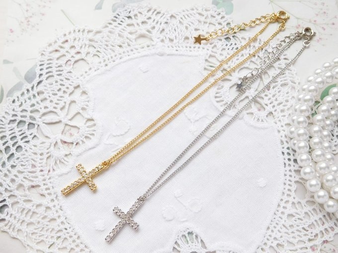 ラインストーンクロスのドール用ロングネックレス