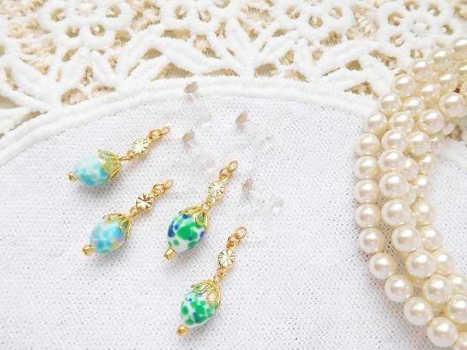 ドット模様JAPANヴィンテージのドール用ノンホールピアス