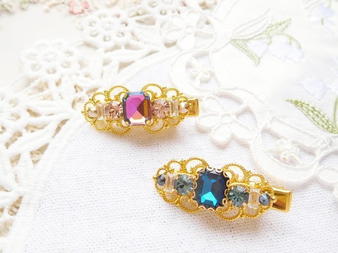 レクタングルジュエル寄せのヘアクリップ