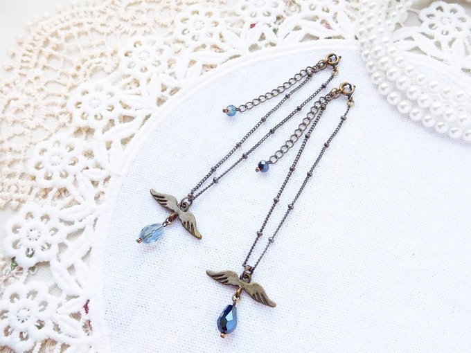 両翼とガラス雫のドール用ネックレス