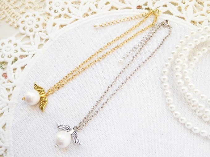 コットンパール天使の実ドール用ロングネックレス