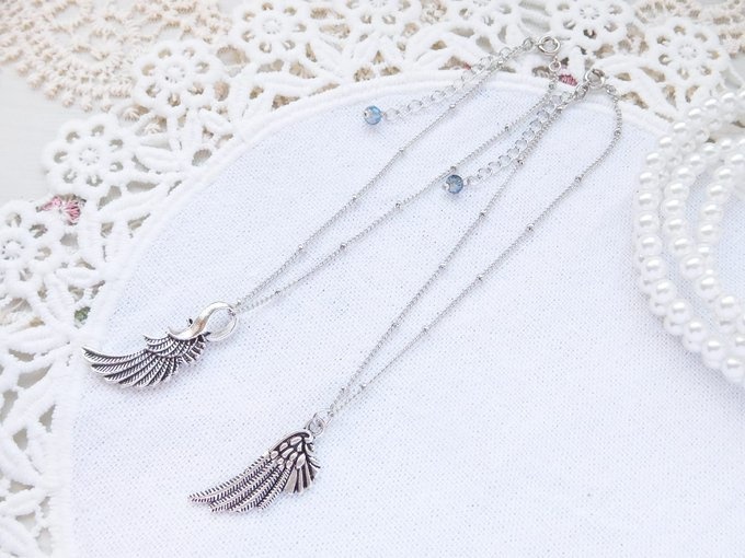 銀片翼チャームのドール用ロングネックレス