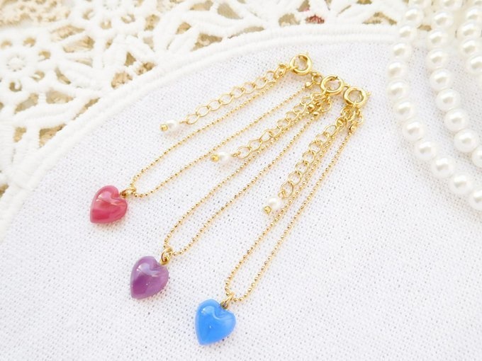 ハートヴィンテージガラスカボションのドール用ネックレス