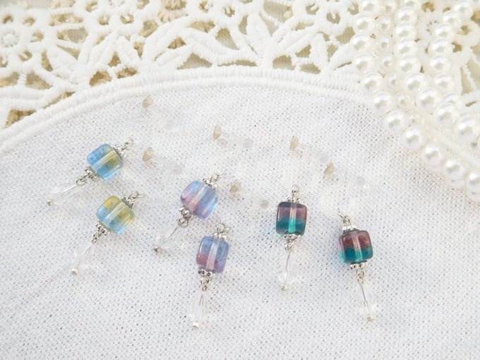 CZツートンキューブのドール用ノンホールピアス