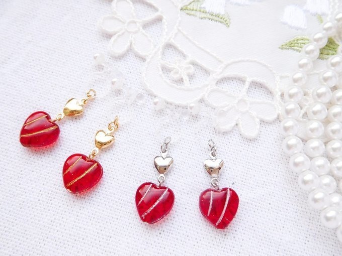 CZストライプハート繋ぎのドール用ノンホールピアス