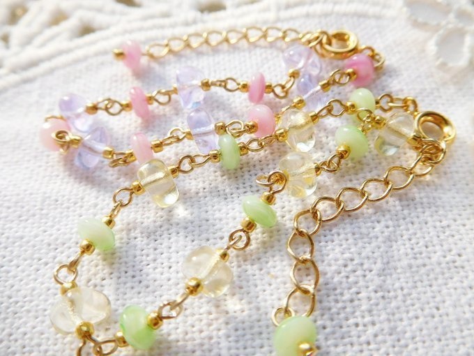 春色ガラスビーズ繋ぎのドール用チョーカー